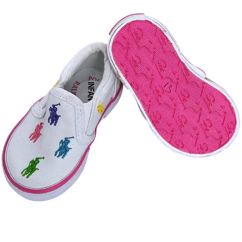 Polo Ralph Lauren Bal Harbour Repeat White Multi Pony Slip On Shoes Infant 2